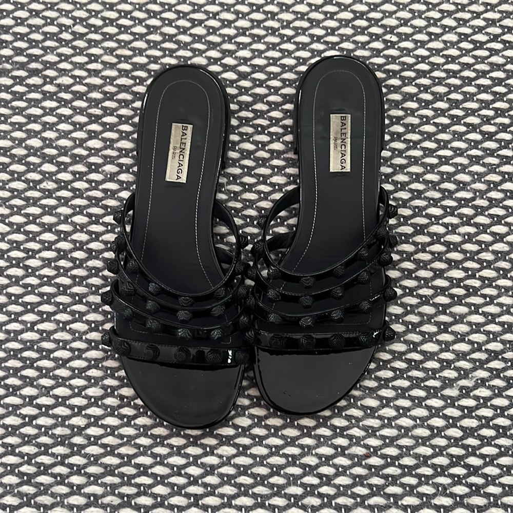 Balenciaga Black Patent Studded Sandals